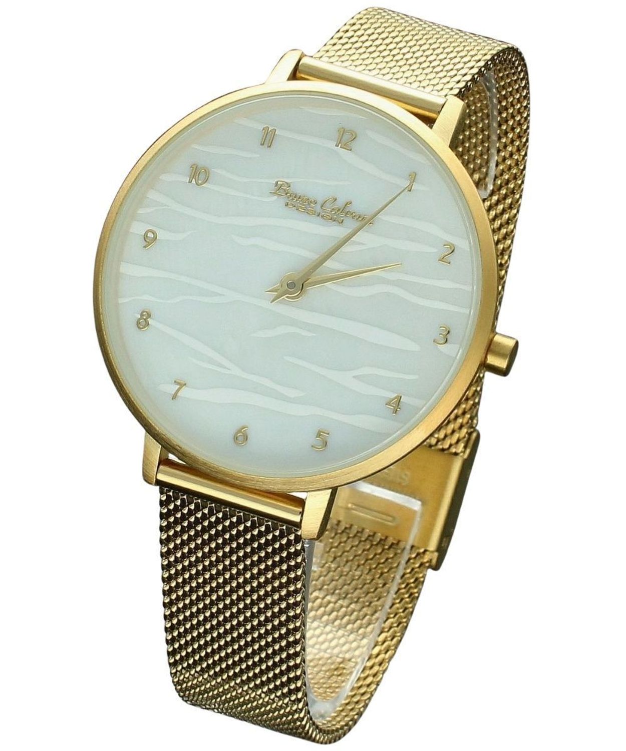 Zegarek damski na bransolecie mesh z cyframi Bruno Calvani BC90558 złota perła gold..jpg